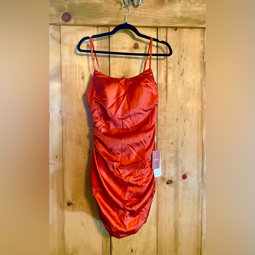Burnt Orange Ruched Mini Slip Dress for Cocktail